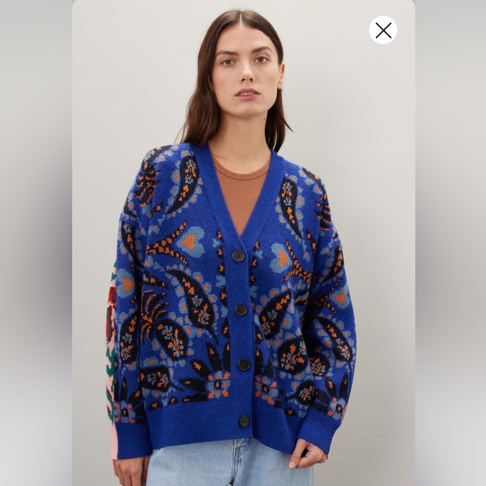 Farm Rio Toucans Scarf Print Cardigan Sweater size small